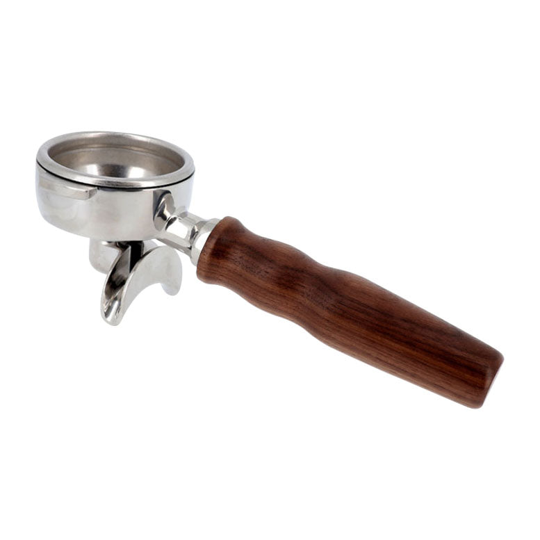 DOUBLE S/S FILTERHOLDER COMPLETE - WALNUT - E61 8.5 GASKET - The Coffee Machine Collective